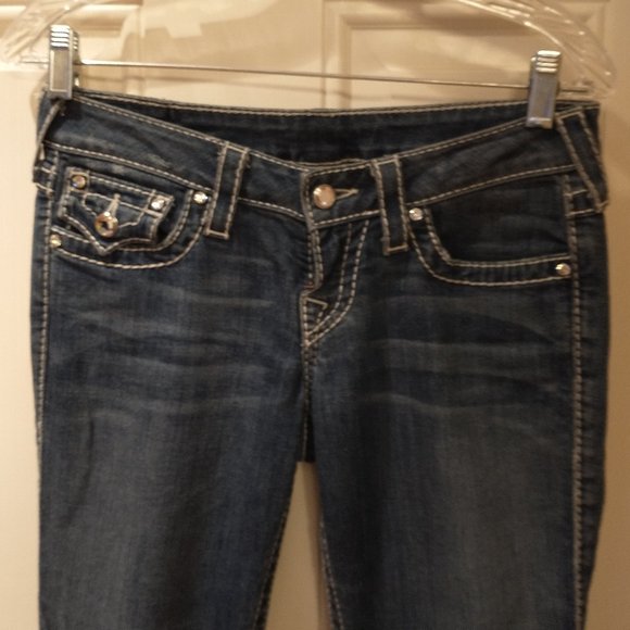 Women's True Religion size 26 low rise skinny jeans with crystal embellishments - Picture 5 of 13